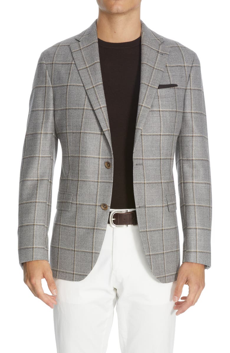 Jack Victor Midland Windowpane Unconstructed Wool & Silk Sport Coat, Main, color,