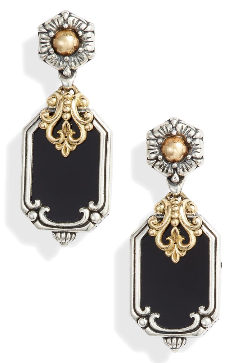Calypso Shield Drop Earrings, Main, color, SILVER/ GOLD/ ONYX