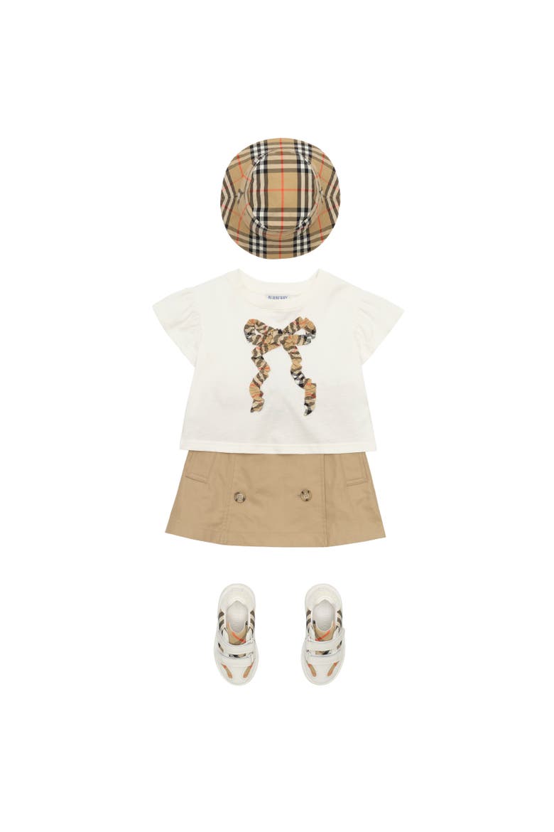 Girls' Check Bow Cotton T-shirt, Alternate, color, Chalk white