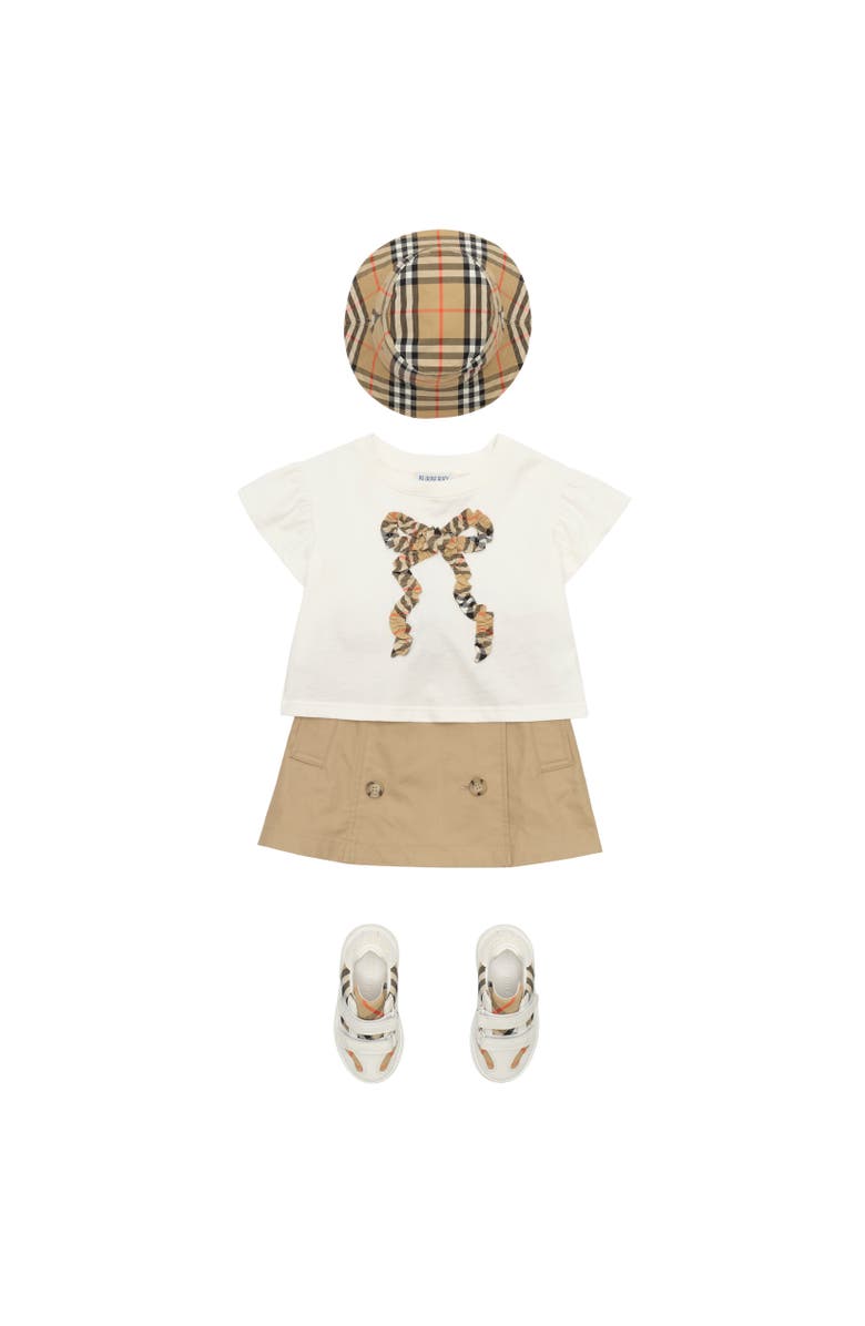 Burberry Girls' Check Bow Cotton T-shirt, Alternate, color, Chalk White
