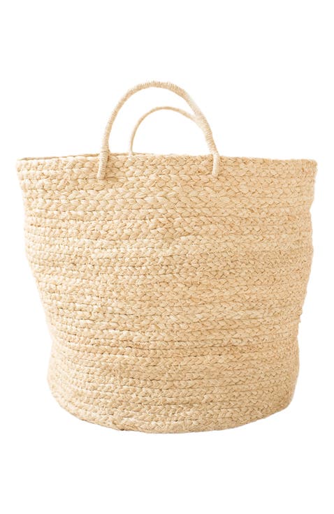 Medium Braided Raffia Basket Natural