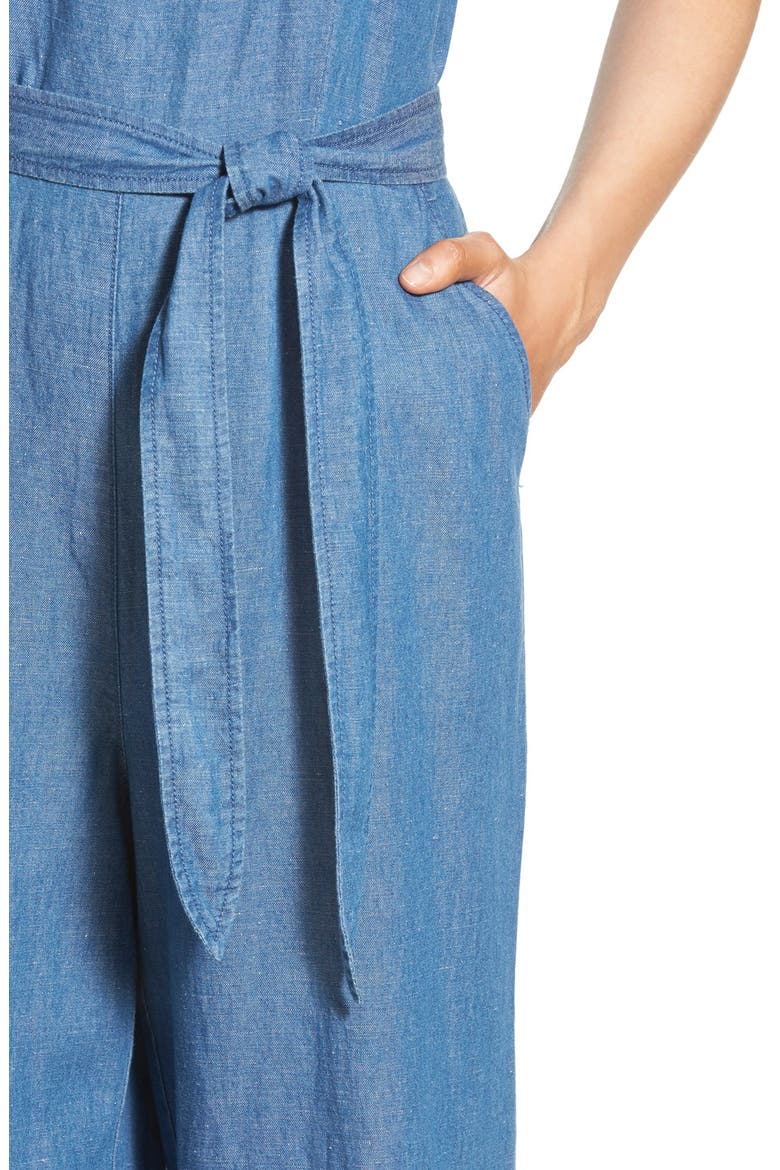 'Muralist' Crop Chambray Jumpsuit, Alternate, color, BRIGHT INDIGO