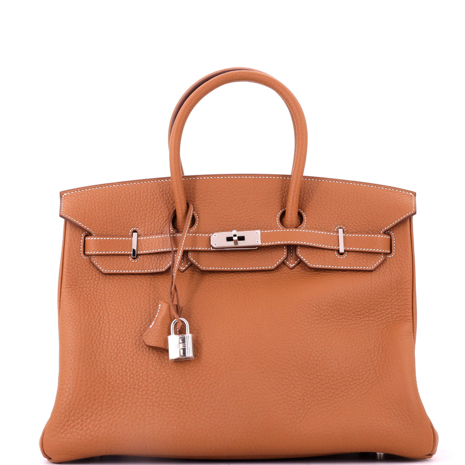 Birkin Handbag Brown Fjord with Palladium Hardware 35, Main, color, Metallic Gold