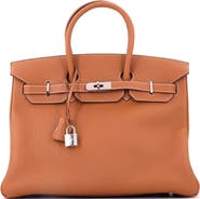 Pre-Owned Hermes Birkin Handbag Brown Fjord with Palladium Hardware 35