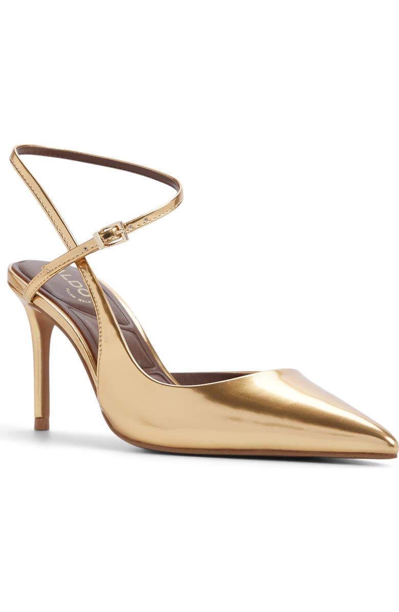 ALDO Kymmberly Ankle Strap Pointed Toe Pump, Main, color, Gold
