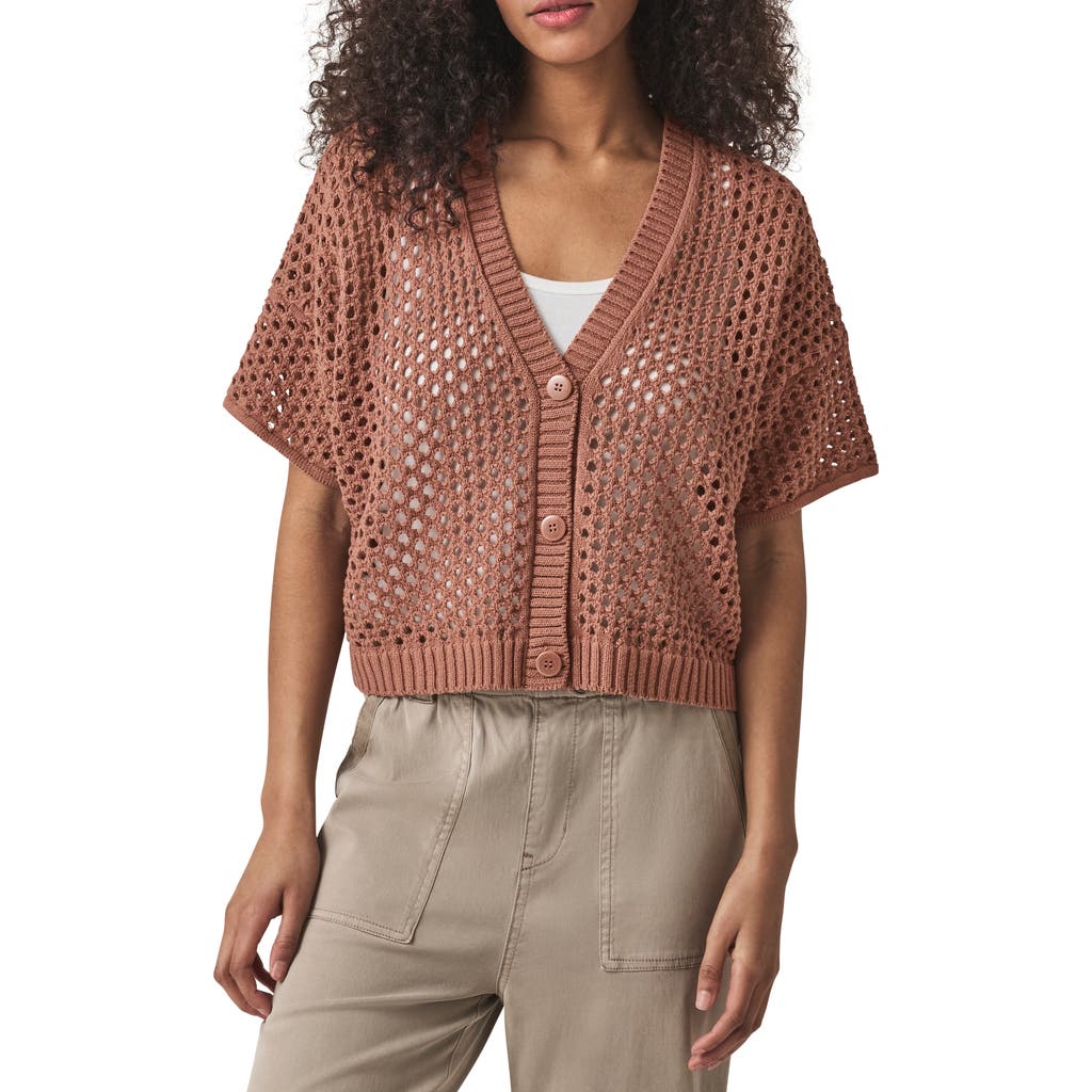 Splendid Nova Short Sleeve Cotton Pointelle Cardigan In Brown