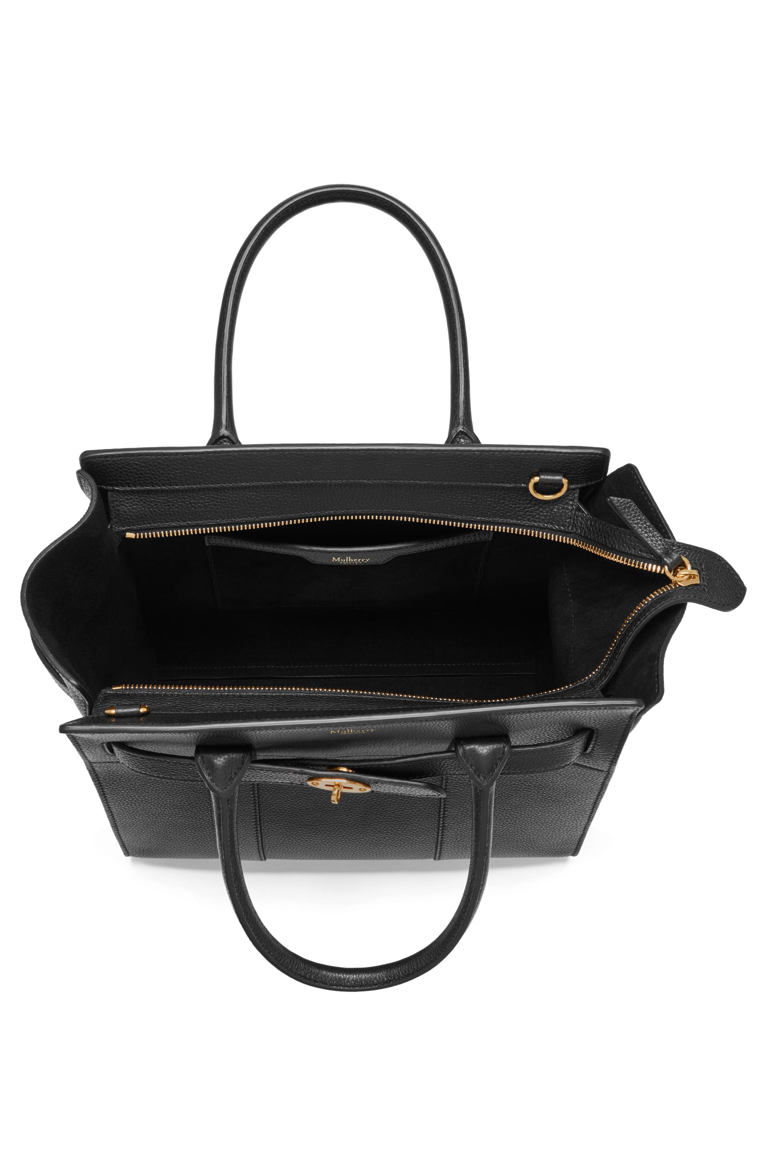 Mulberry Small Zipped Bayswater Leather Satchel, Alternate, color, Black