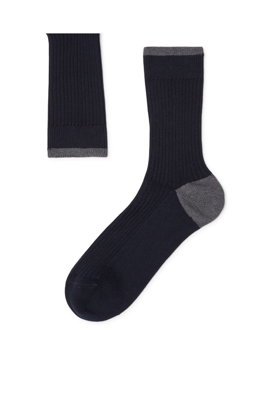 Brunello Cucinelli Cotton Ribbed Mid-calf Socks In Blue