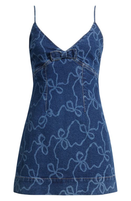 Loveshackfancy Solina Denim Bow Mini Dress In Blue