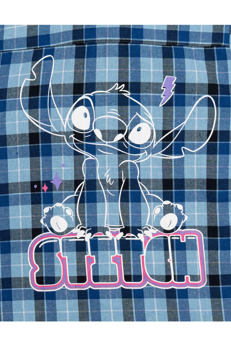 Lilo & Stitch Long Sleeve Button Down Shirt, Alternate, color, Blue Plaid Stitch