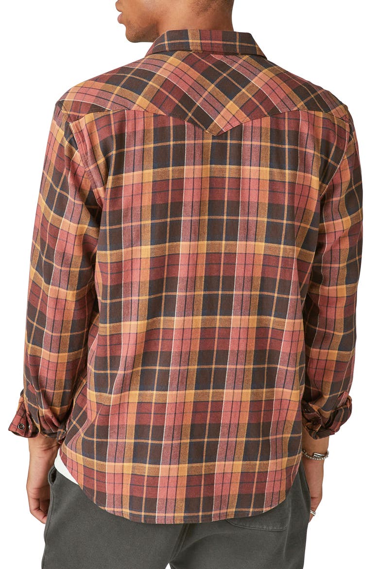 Plaid Cotton Stretch Flannel Snap-Up Western Shirt, Alternate, color, BROWN/ RED