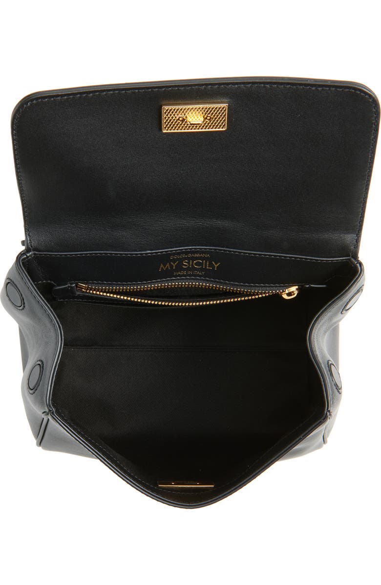 Dolce&Gabbana My Sicily Plongé Leather Top Handle Bag, Alternate, color, 80999 Nero