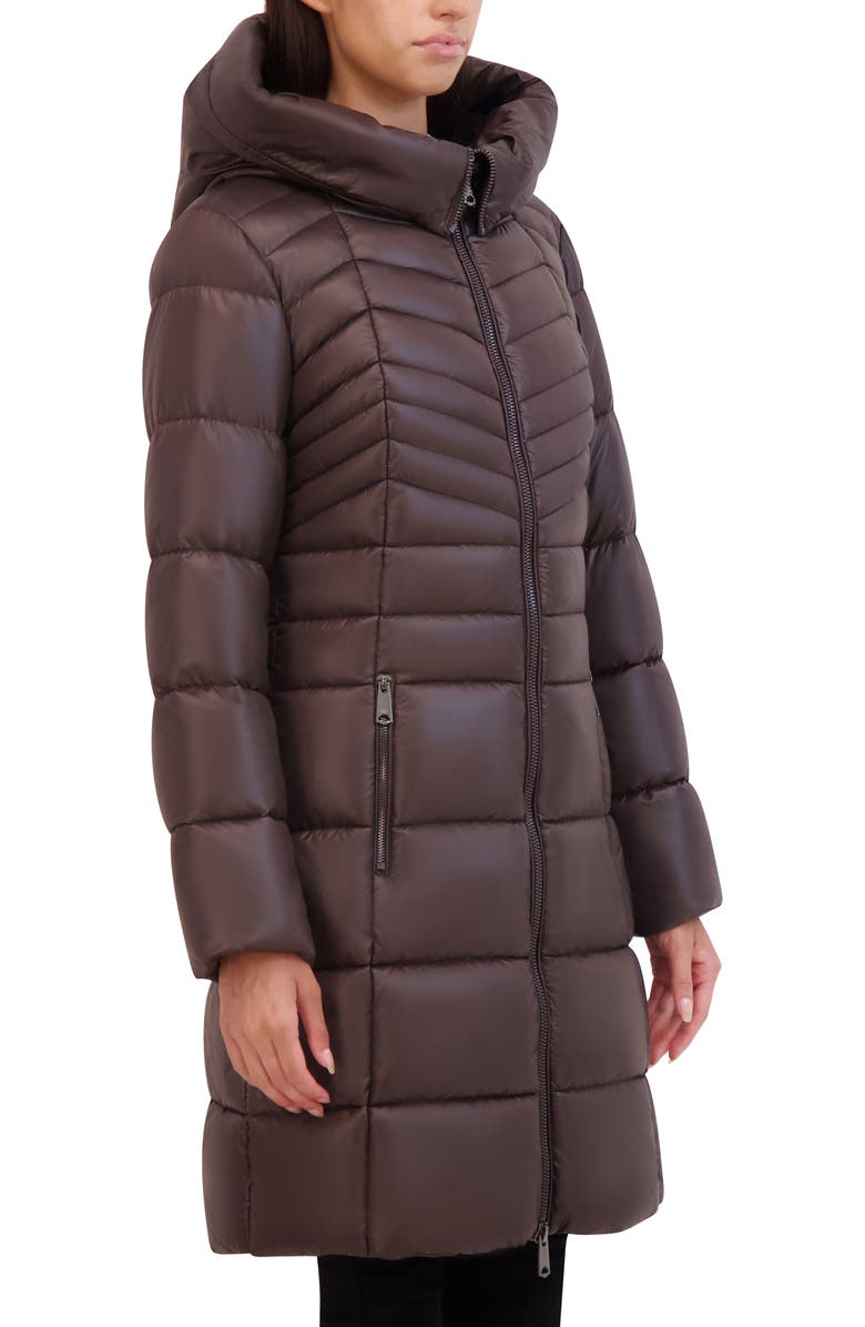 Kenneth Cole New York Soft Cire Funnel Neck Puffer Coat, Alternate, color, Chocolate