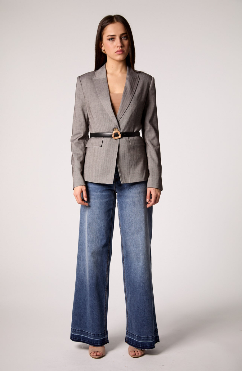 BLUE REVIVAL Taylor Belted Blazer in Grey Herringbone, Alternate, color, Grey Herringbone