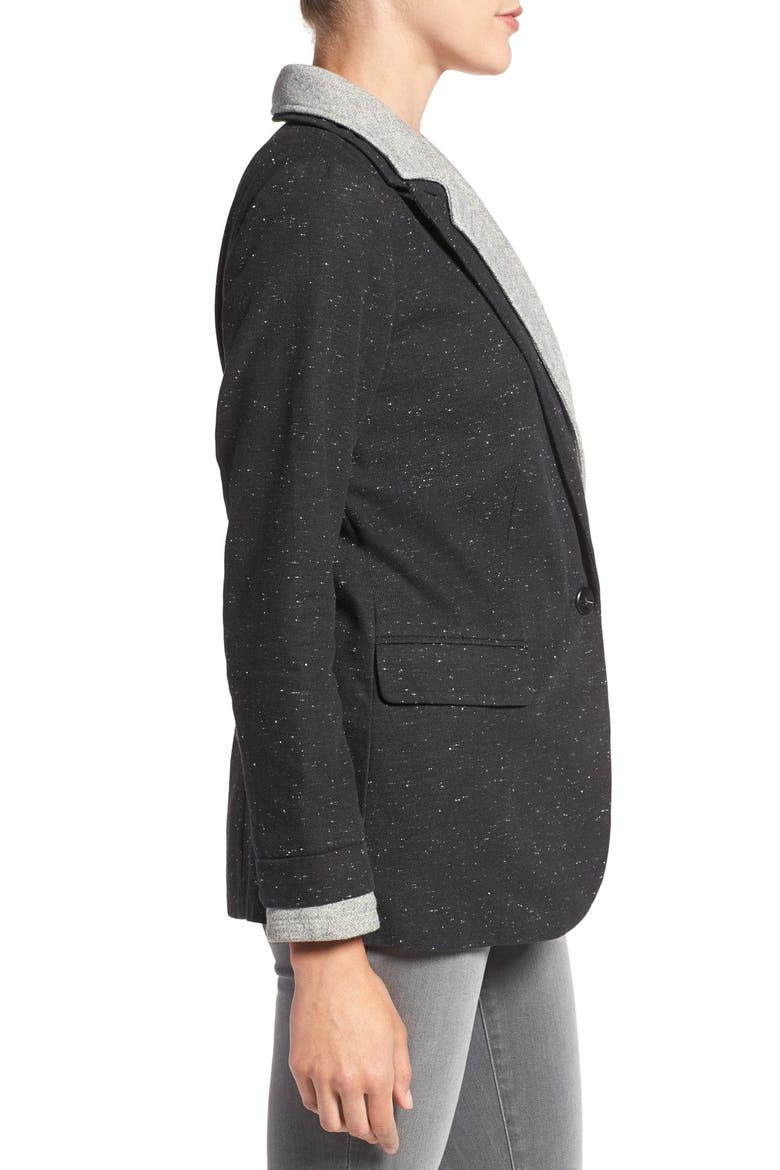 Treasure&Bond Tweedy Blazer with Removable Fleece Collar, Alternate, color, GREY HEATHER