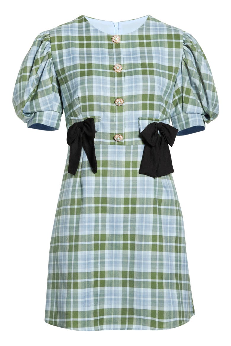 Foyer Check Puff Sleeve Minidress, Alternate, color, GREEN