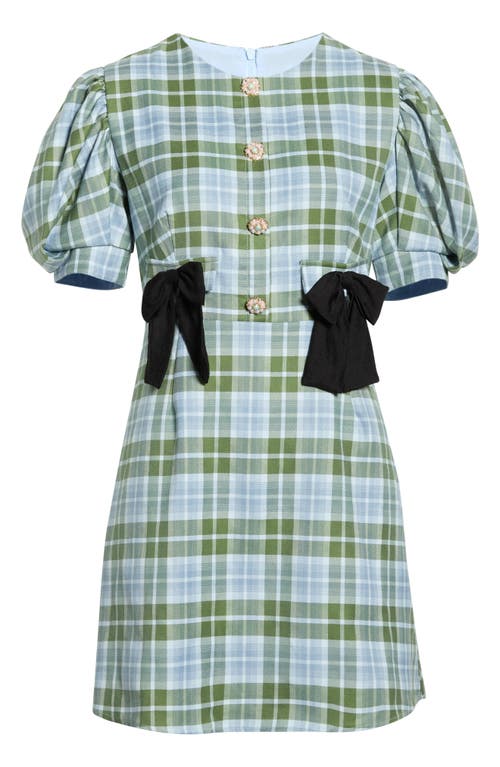 Sister Jane Foyer Check Puff Sleeve Minidress In Green