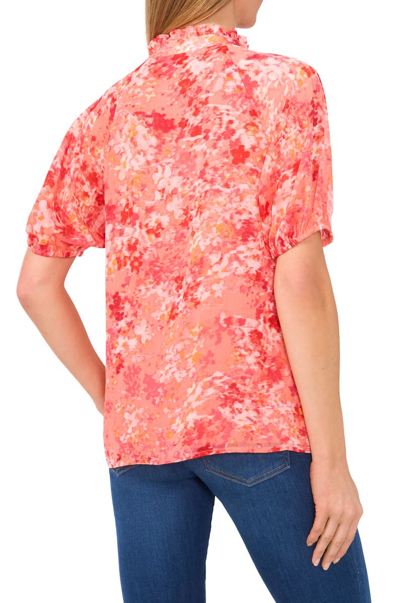 CeCe Ruffle Split Neck Short Sleeve Top, Alternate, color, Deep Sea Coral