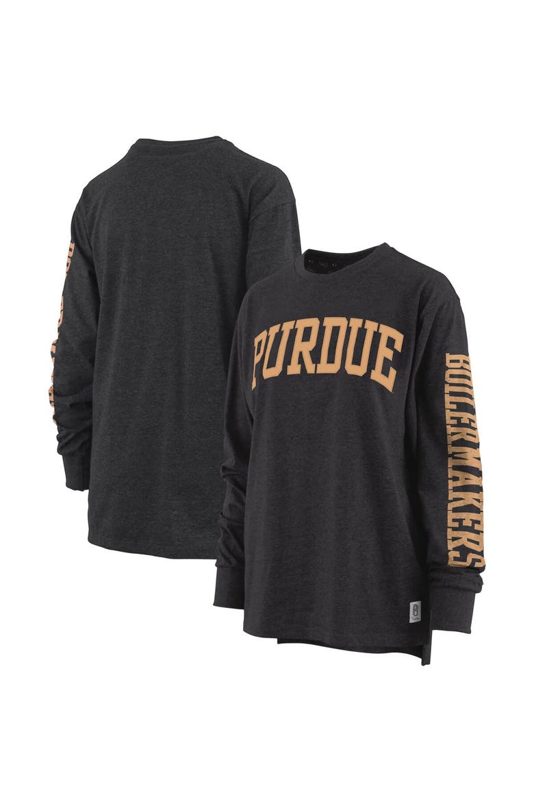 Women's Pressbox Heathered Black Purdue Boilermakers Two-Hit Canyon Long Sleeve T-Shirt, Main, color, Black