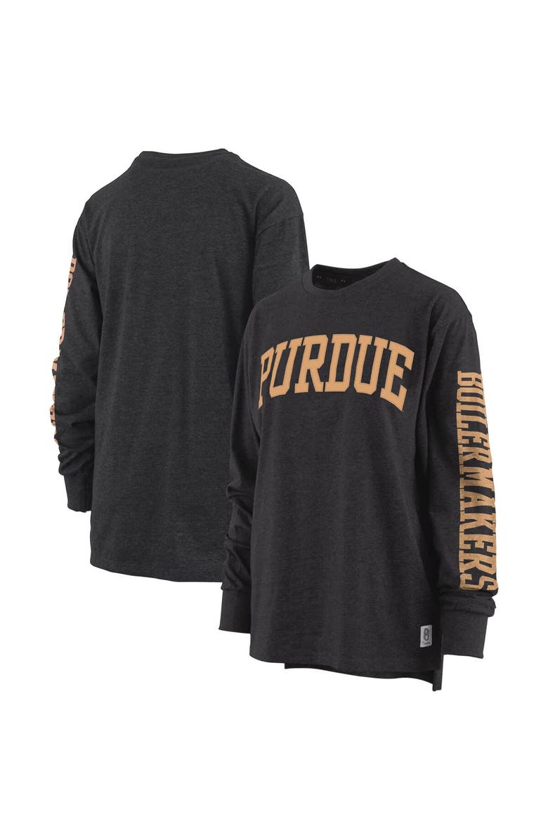 PRESSBOX Women's Pressbox Heathered Black Purdue Boilermakers Two-Hit Canyon Long Sleeve T-Shirt, Main, color, Black