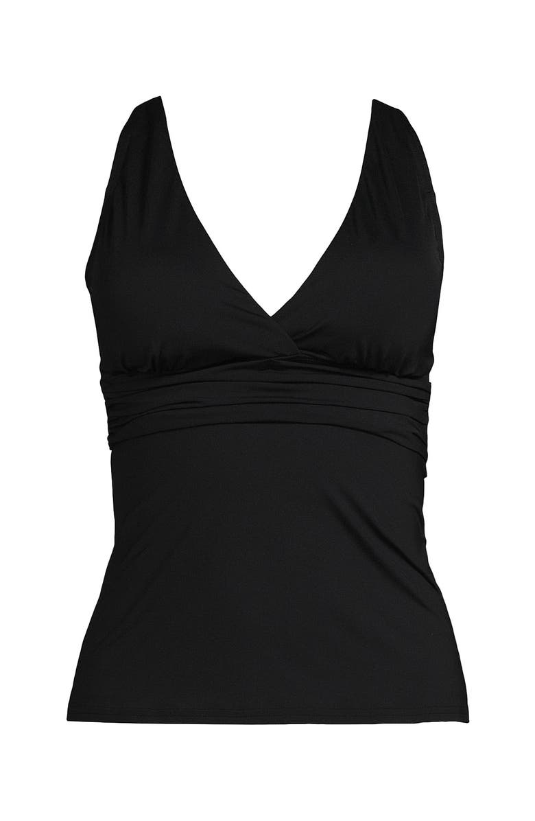 Lands' End Chlorine Resistant Plunge X-Back Tankini Swimsuit Top, Alternate, color, Black