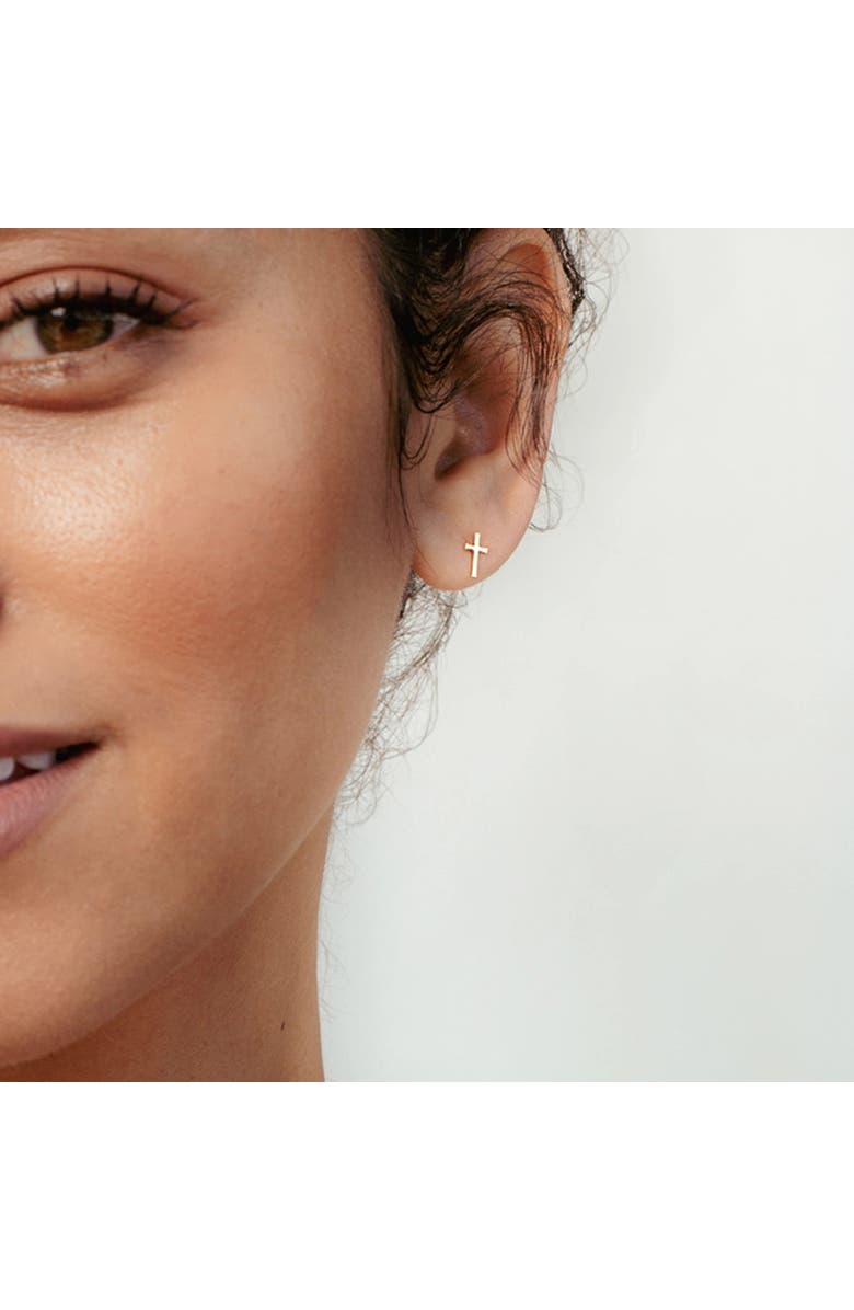 Rizen Jewelry Cross Mini Stud Earring, Alternate, color, 18K Gold Plated