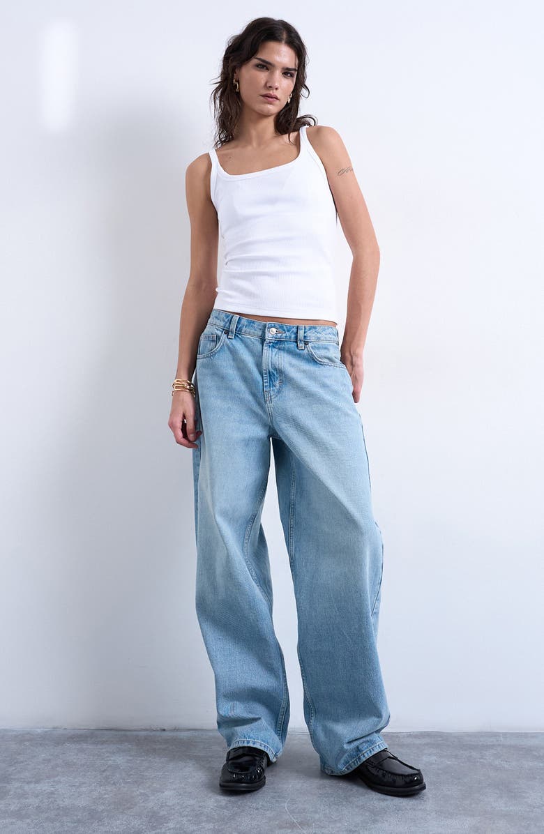 Topshop Rib Scoop Neck Tank, Alternate, color, White