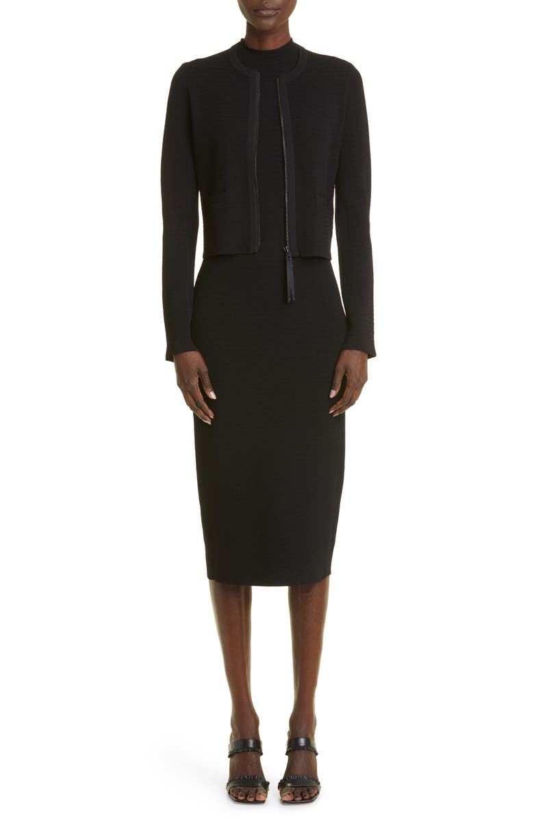 St. John Collection Zip Front Knit Jacket, Alternate, color, Black