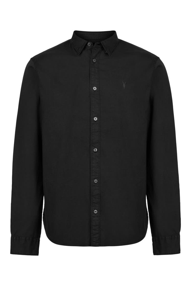 Hawthorne Solid Stretch Cotton Button-Up Shirt, Alternate, color, BLACK