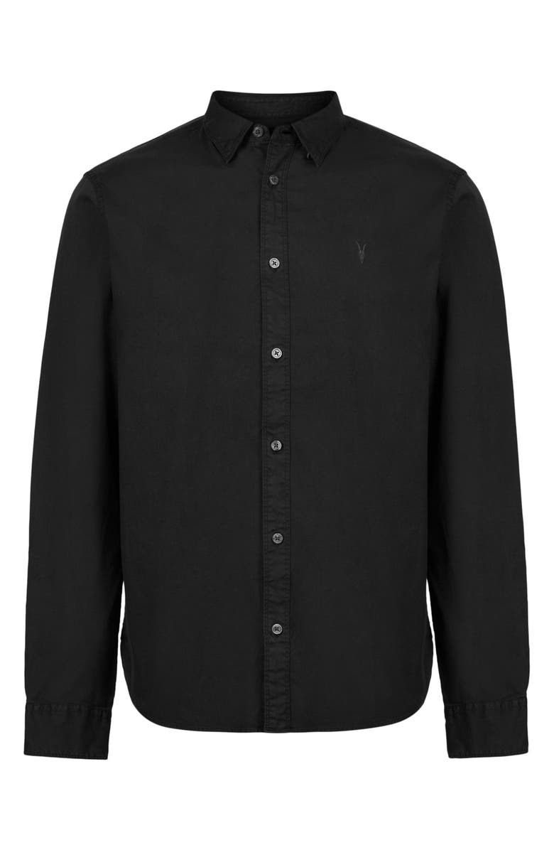 AllSaints Hawthorne Solid Stretch Cotton Button-Up Shirt, Alternate, color, Black