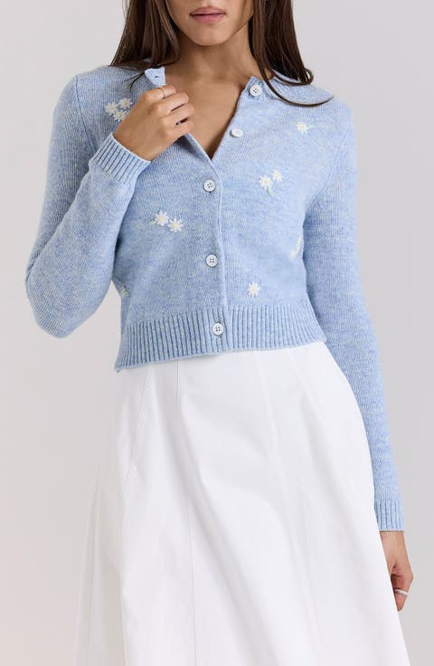 Atheia Flower Embroidered Wool Blend Cardigan