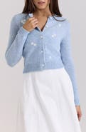 HOUSE OF CB Atheia Flower Embroidered Wool Blend Cardigan