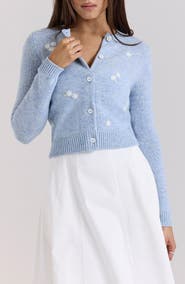 HOUSE OF CB Atheia Flower Embroidered Wool Blend Cardigan