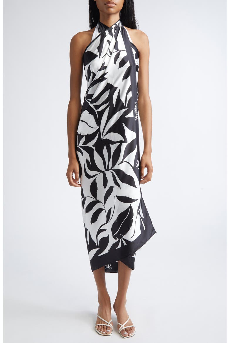 Beachwear Foam Print Silk Sarong, Alternate, color, BLACK