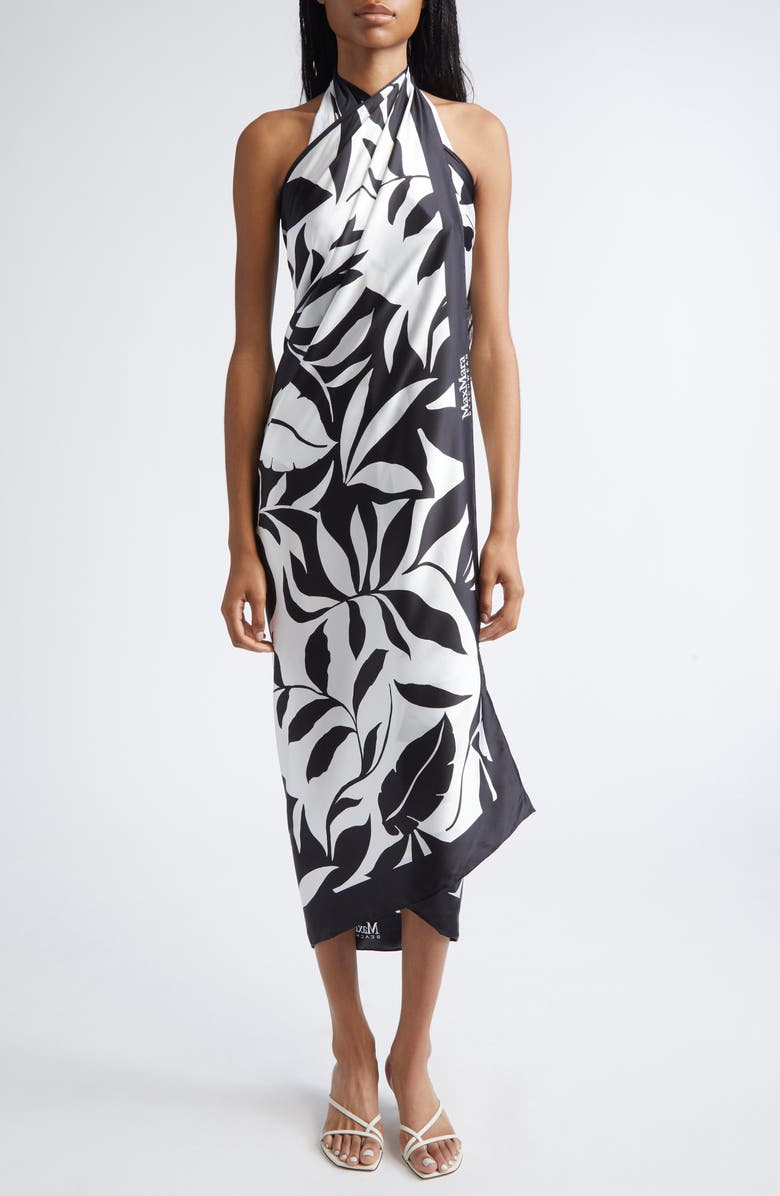 Max Mara Beach Foam Print Silk Sarong, Alternate, color, Black
