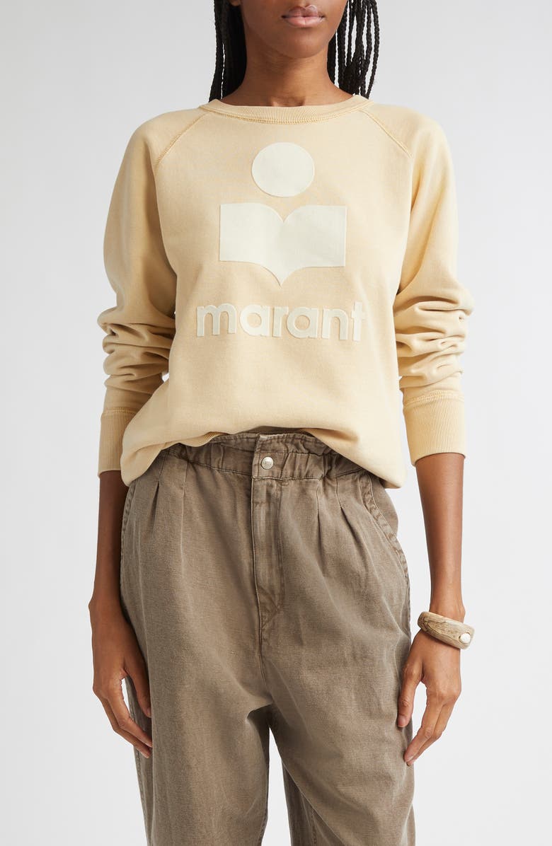 Isabel Marant Étoile Millyny Flocked Logo Fleece Sweatshirt, Main, color, Light Ochre