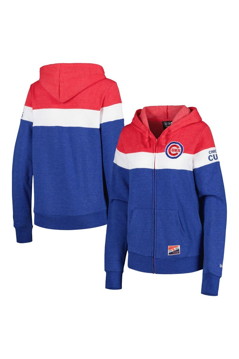 Women's New Era Heather Royal Chicago Cubs Colorblock Full-Zip Hoodie Jacket, Main, color, Heather Royal