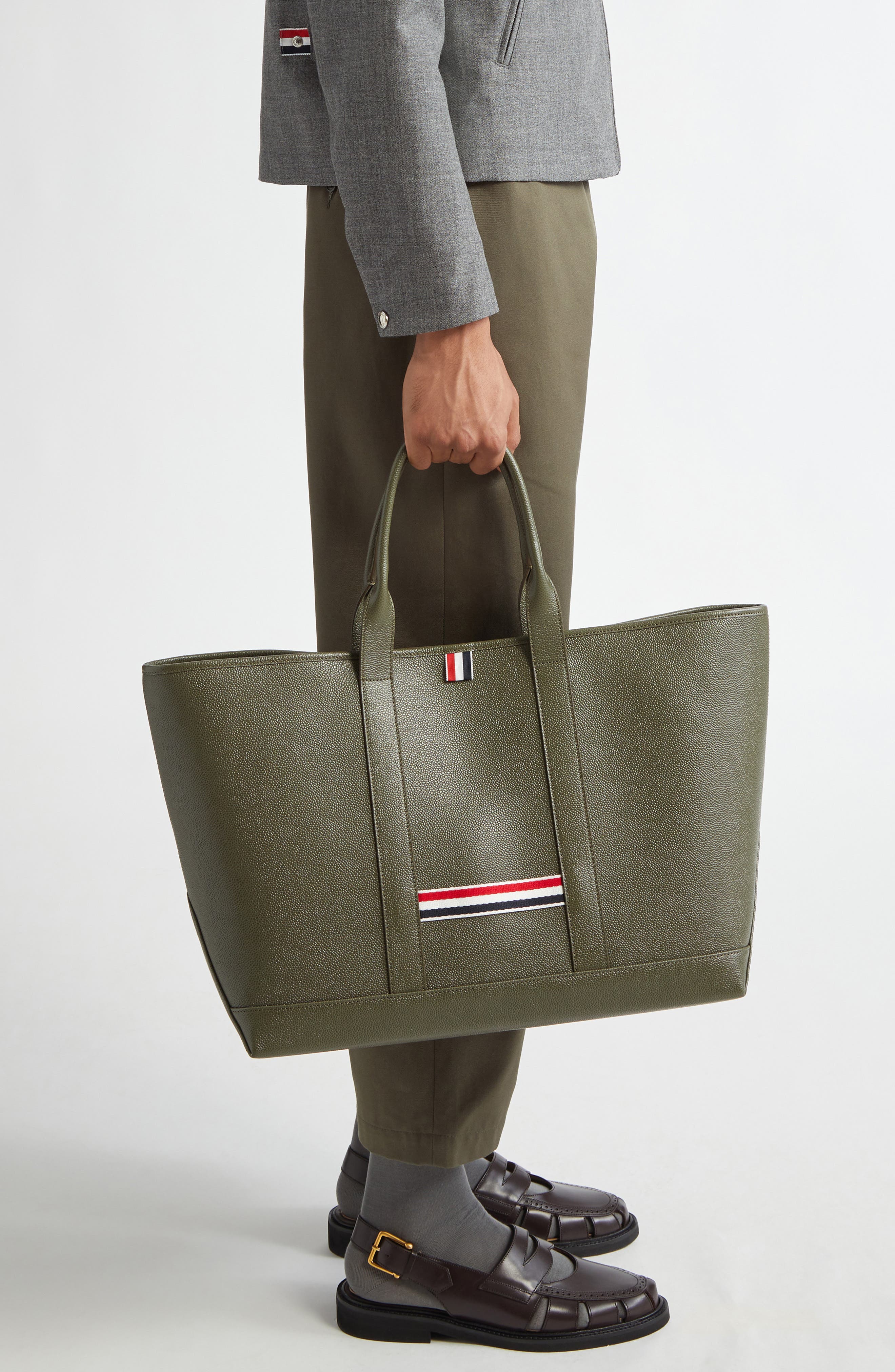 Thom Browne Medium Tool Pebbled Leather Tote, Alternate, color, 