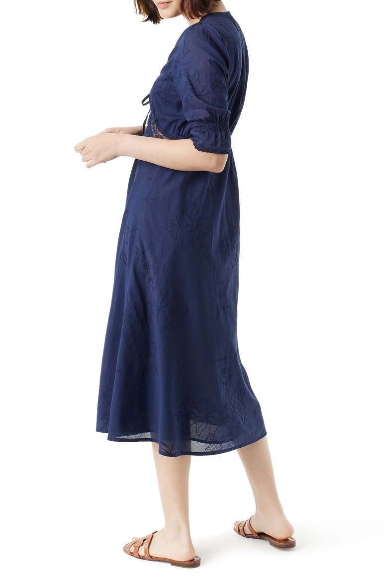 Dasie Lace Detail Cotton Midi Dress, Alternate, color, NAVY