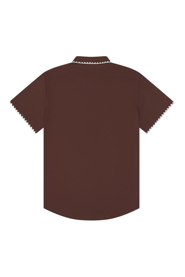Blanket Stitch Short Sleeve Performance Button-Up Shirt, Alternate, color, BROWN/WHITE