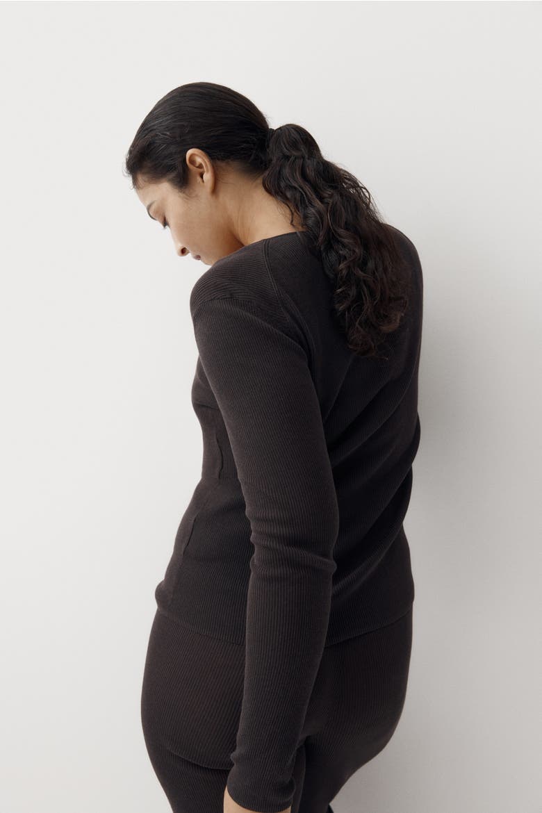 Ribbed Henley Top, Alternate, color, Dark brown