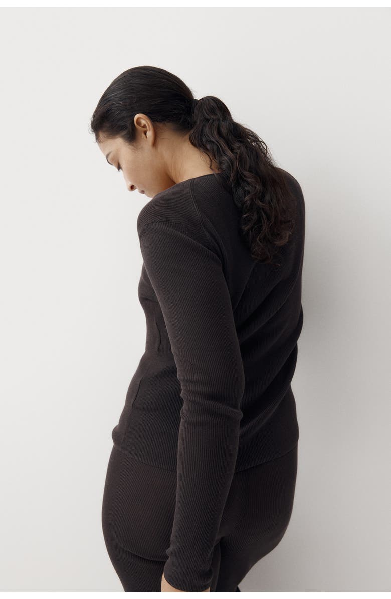 H&M Ribbed Henley Top, Alternate, color, Dark Brown