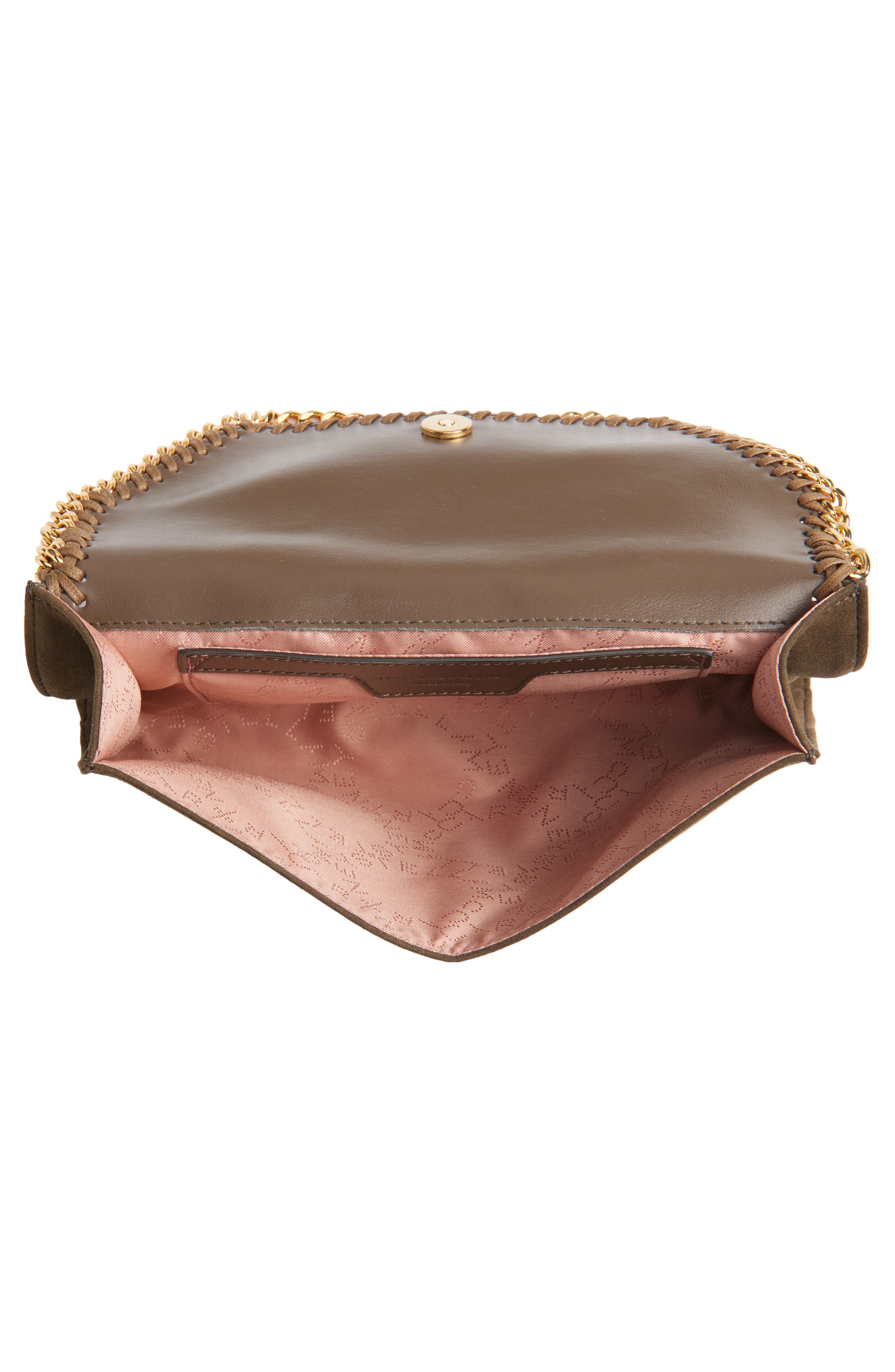 Falabella Faux Suede Wallet on a Chain, Alternate, color, MOKA