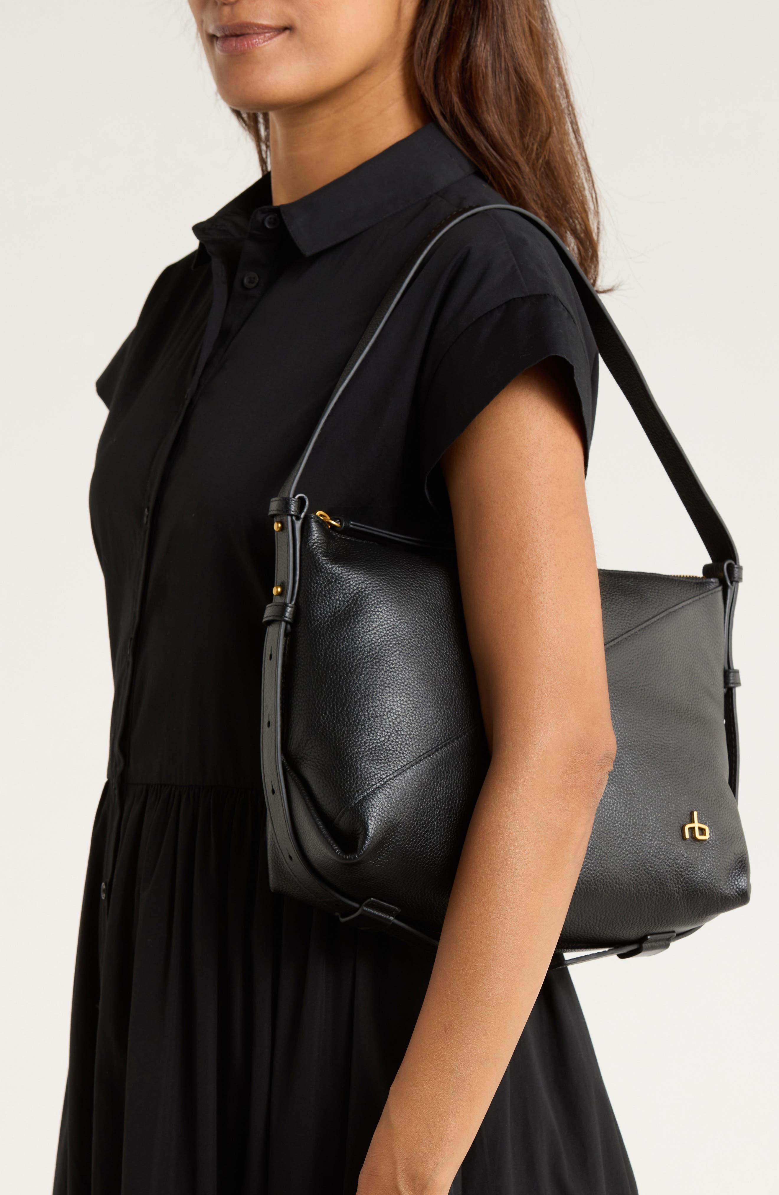 rag & bone Fulton Leather Shoulder Bag, Alternate, color, Black