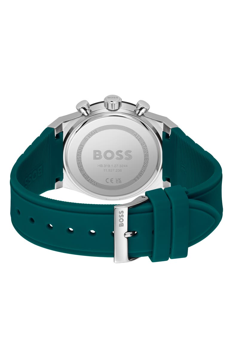 BOSS Candor Chronograph Silicone Strap Watch, 41mm, Alternate, color, Green