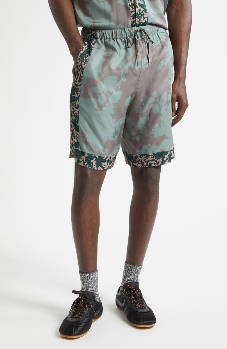 Dries Van Noten Piperi Mixed Print Drawstring Shorts, Main, color, Petrol