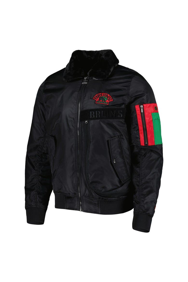 Men's Starter x Ty Mopkins Black Boston Bruins Black History Month Varsity Full-Zip Jacket, Alternate, color, Black