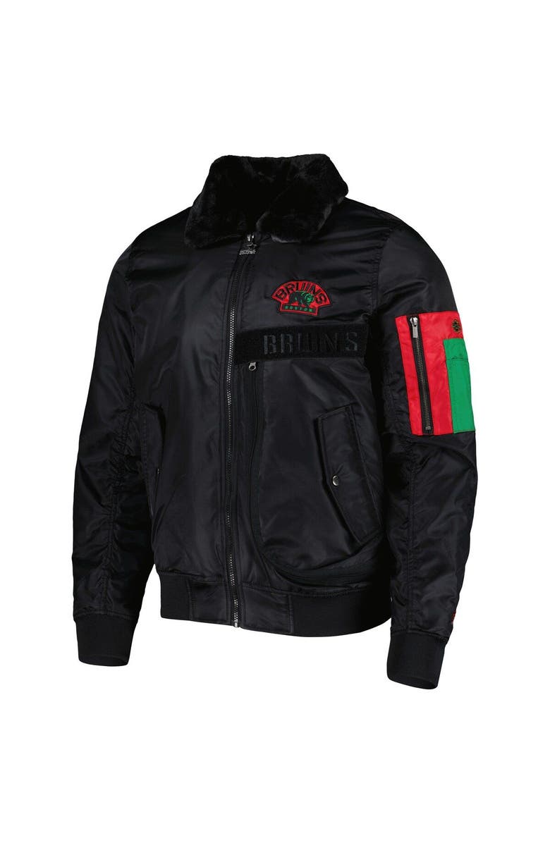 STARTER Men's Starter x Ty Mopkins Black Boston Bruins Black History Month Varsity Full-Zip Jacket, Alternate, color, Black