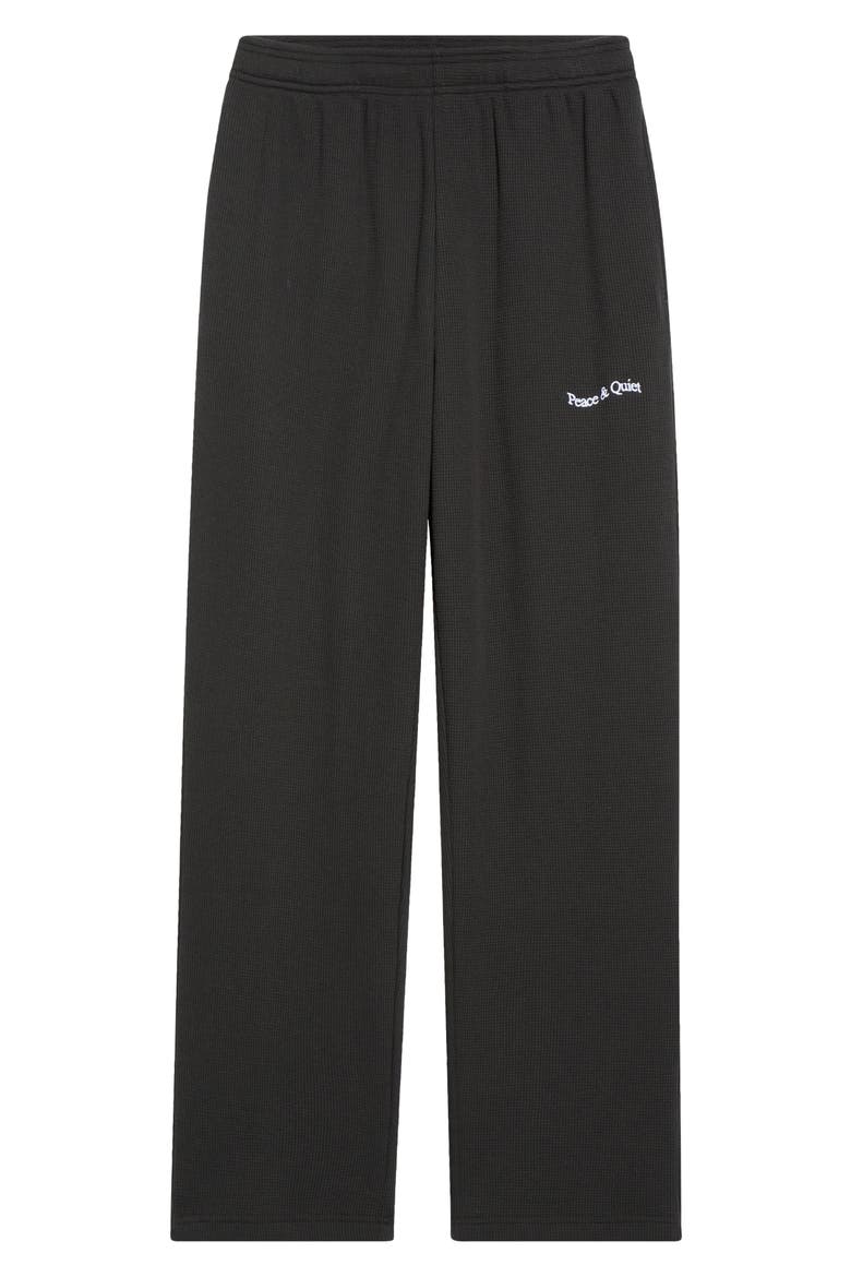 Wordmark Waffle Stitch Pants, Main, color, BLACK