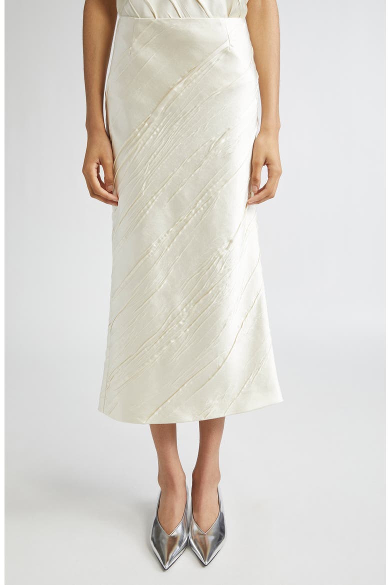 Ruta Creased Satin Midi Skirt, Main, color, IVORY